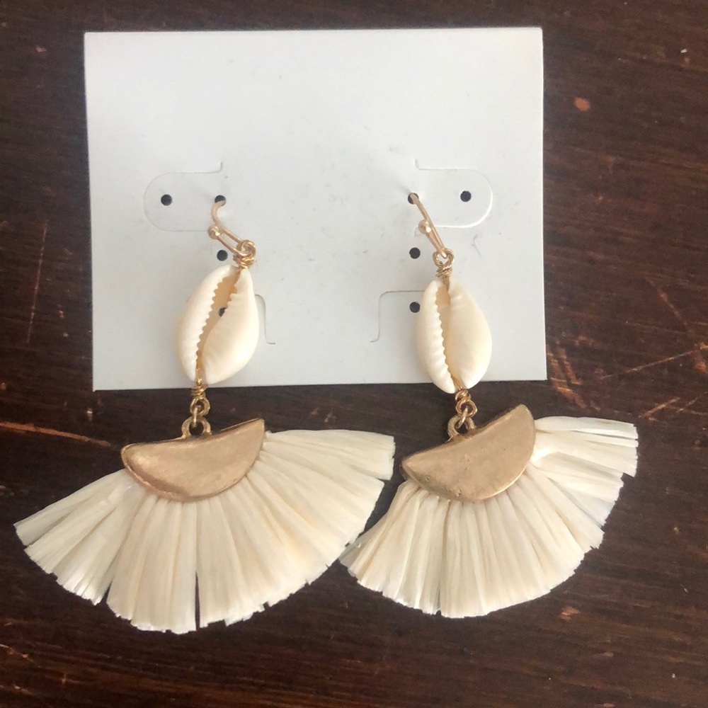 Off white tassel earrings with gold accents
